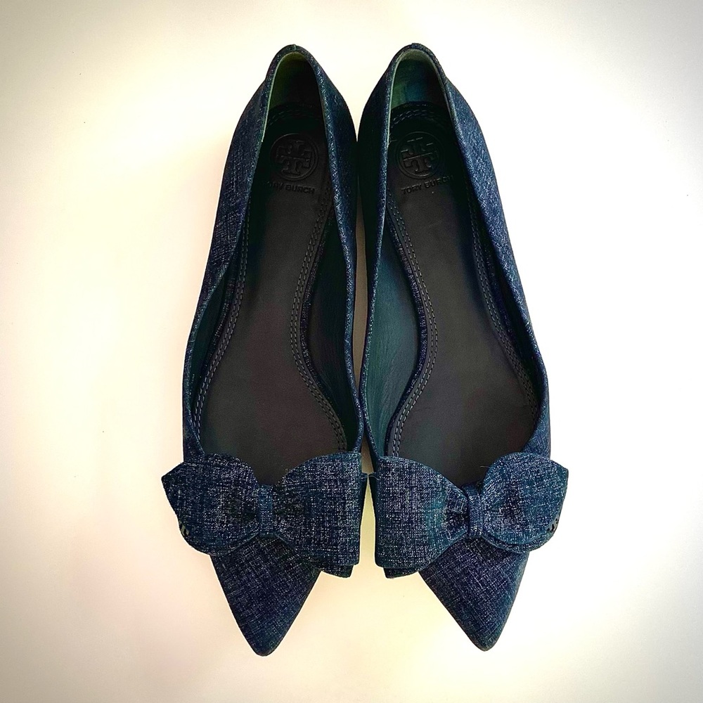 Tory Burch Rosalind Leather/Suede Bow Flats size 10